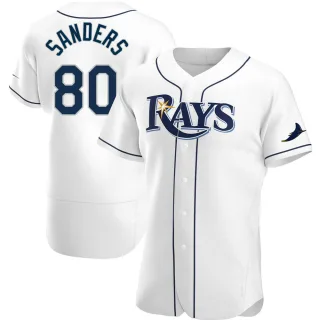 Men's Authentic White Phoenix Sanders Tampa Bay Rays Home Jersey