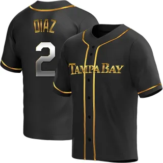 Men's Replica Black Golden Yandy Diaz Tampa Bay Rays Alternate Jersey